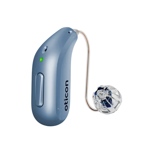 Oticon_Intent_miniRITE_H1-2024_Left_C115SkyBlue_LEDgreen_Speaker60_OpenBassDome_1200x1200px_Original file